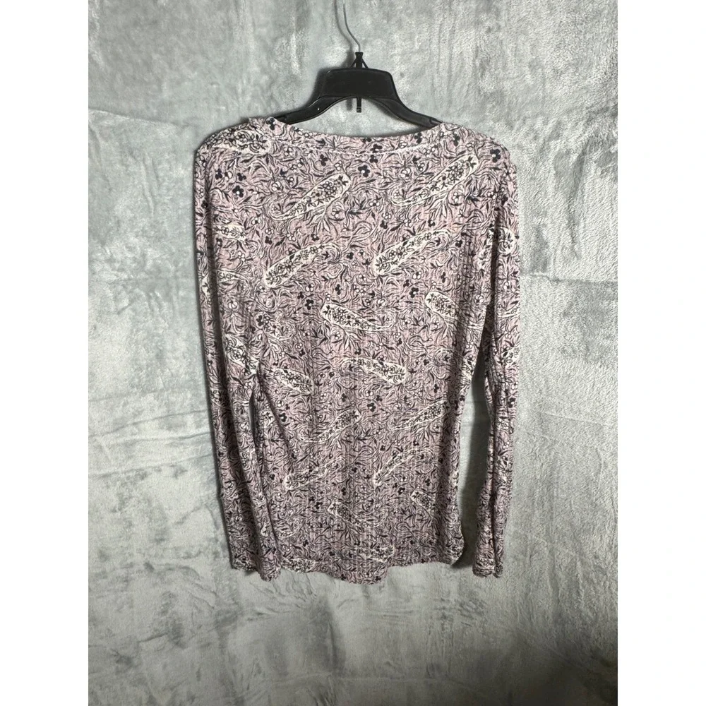William Rast Women's Long Sleeve Henley Shirt Paisley Print Purple Size L - Picture 2 of 13